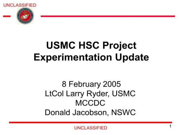 USMC HSC Project Experimentation Update