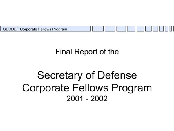 Final Report of the 1995-96 SECDEF Fellows Program