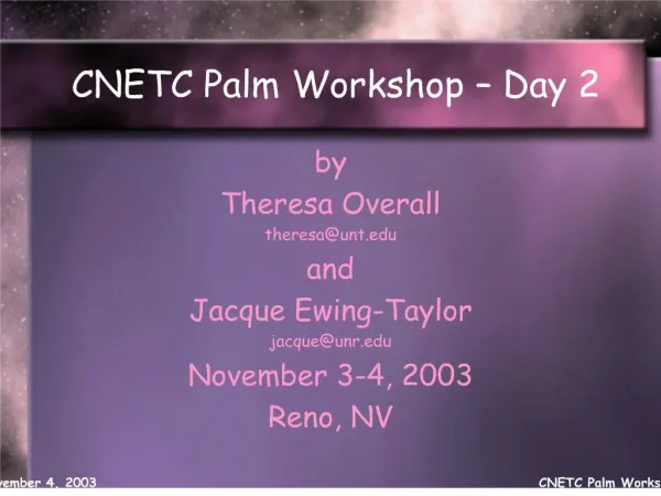 CNETC Palm Workshop
