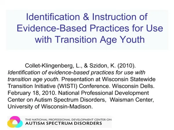 Identification Instruction of Evidence-Based Practices for Use with Transition Age Youth