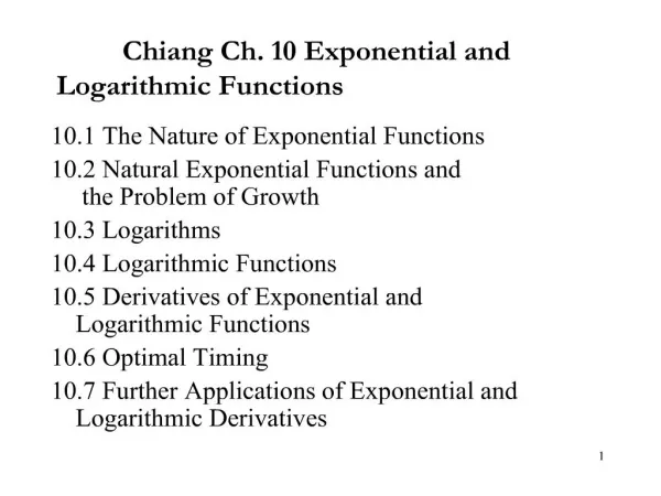 Chiang Ch. 10 Exponential and Logarithmic Functions
