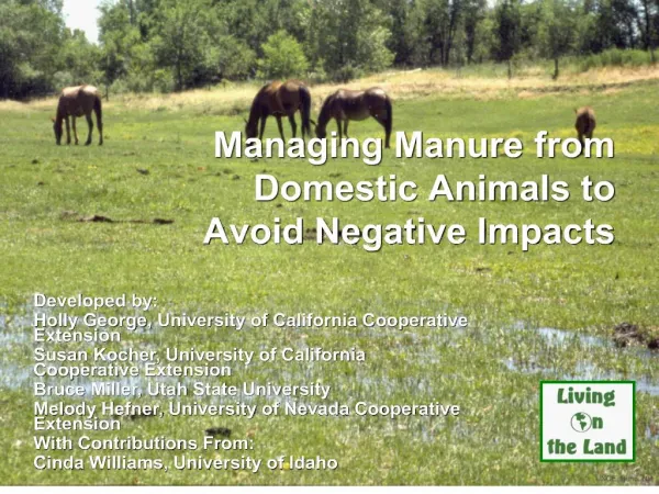 Managing Manure from Domestic Animals to Avoid Negative Impacts