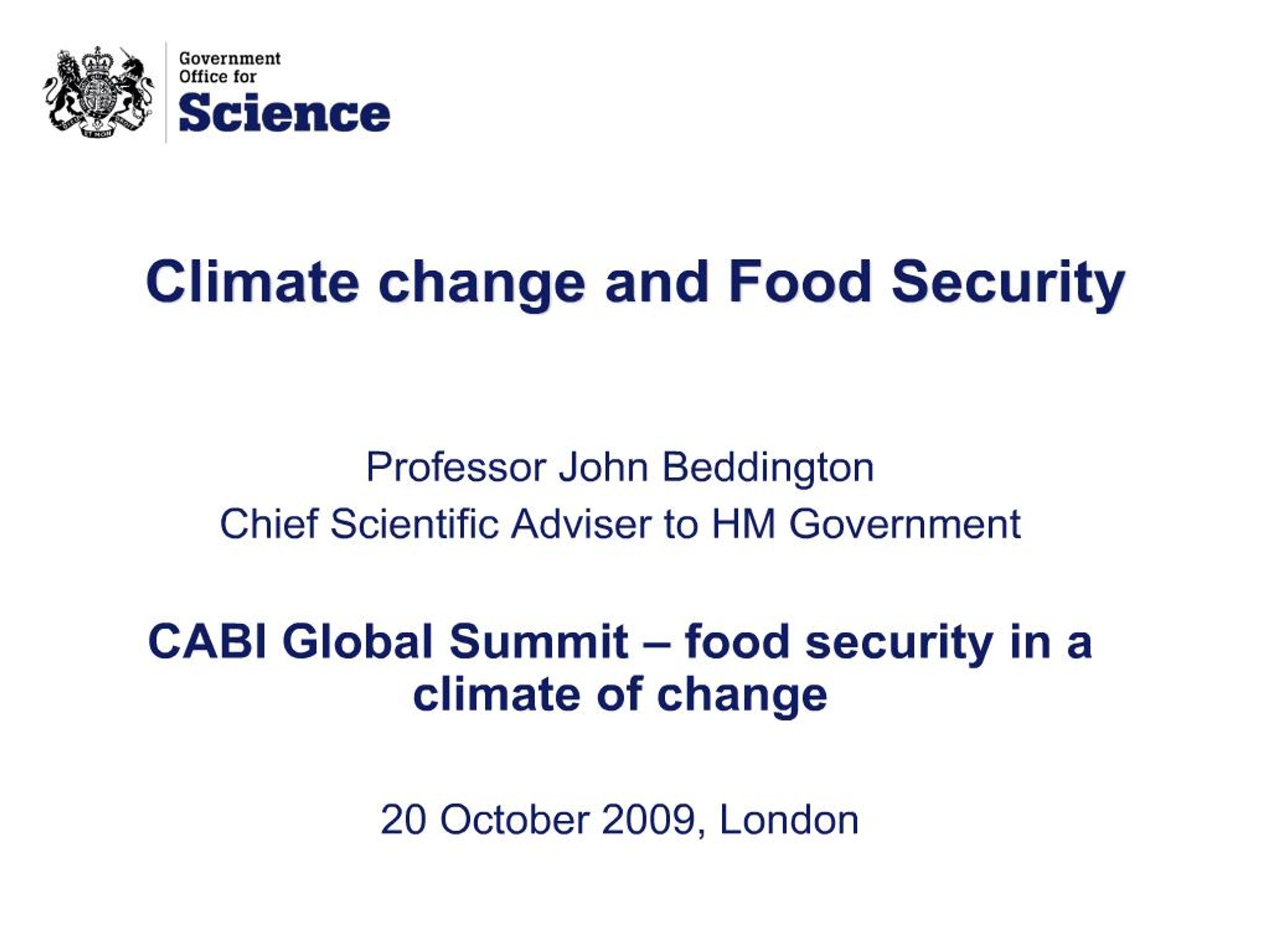 PPT - Climate change and Food Security PowerPoint Presentation, free ...