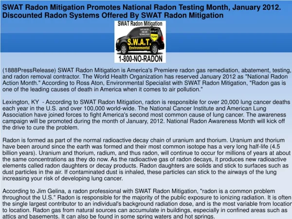 SWAT Radon Mitigation Promotes National Radon Testing Month,