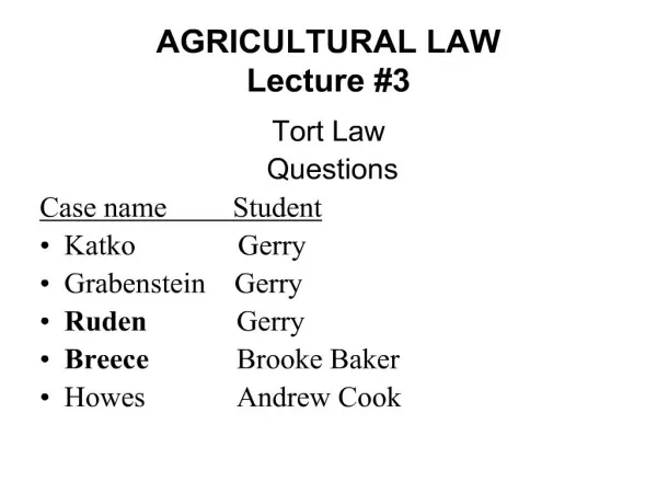 AGRICULTURAL LAW Lecture 3