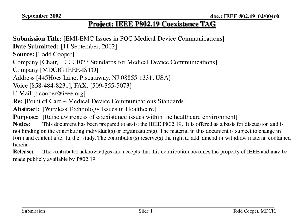 project ieee p802 19 coexistence tag submission