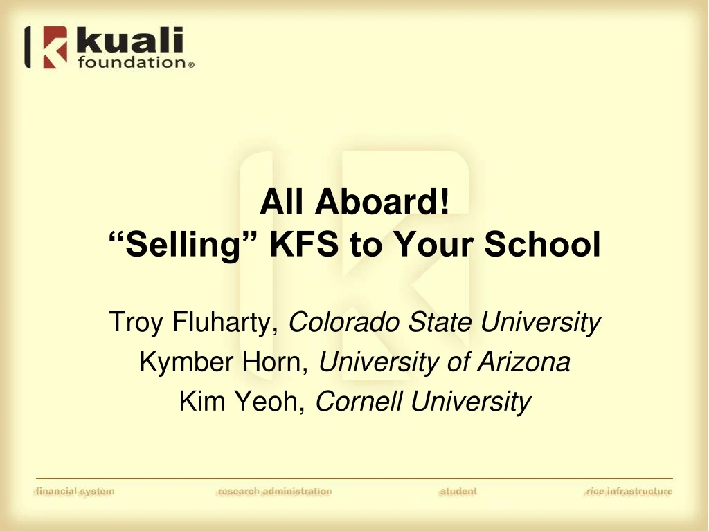 all aboard selling kfs to your school