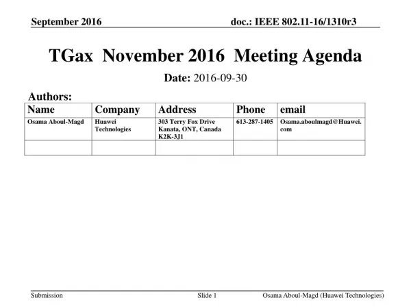 TGax November 2016 Meeting Agenda