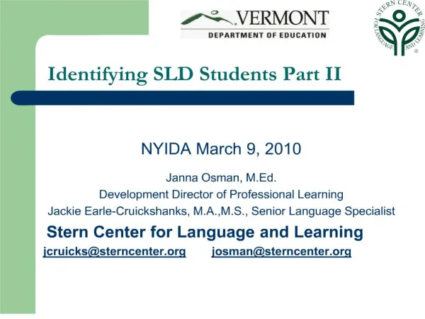 Identifying SLD Students Part II