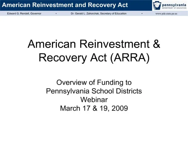 American Reinvestment Recovery Act ARRA
