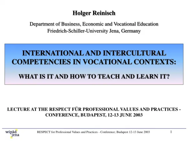 Holger Reinisch Department of Business, Economic and Vocational Education