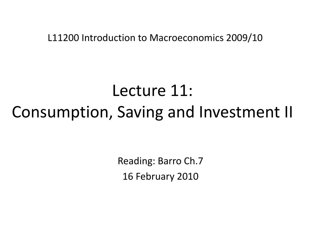lecture 11 consumption saving and investment ii
