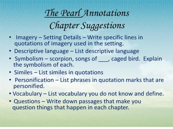The Pearl Annotations Chapter Suggestions