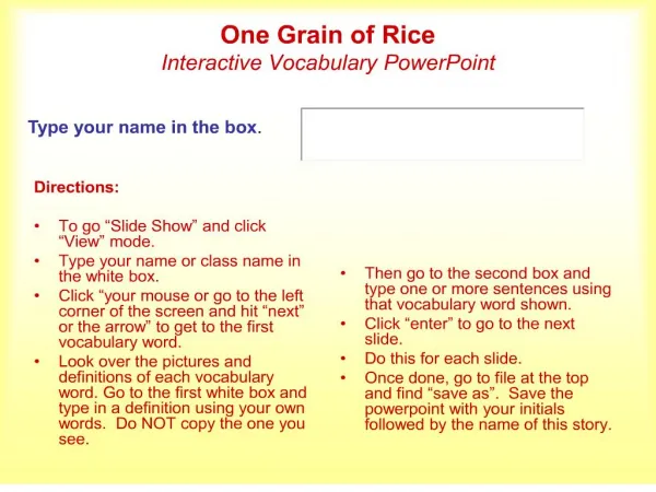 One Grain of Rice Interactive Vocabulary PowerPoint