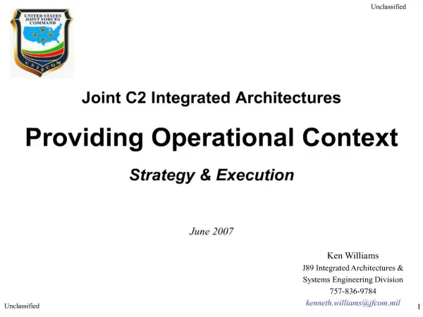 Joint C2 Integrated Architectures Providing Operational ...