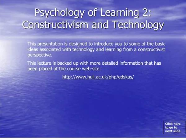 Psychology of Learning 2: Constructivism and Technology