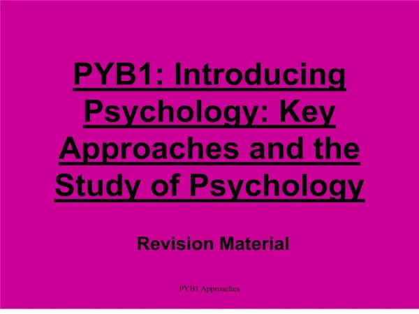 PYB1: Introducing Psychology: Key Approaches and the Study of Psychology