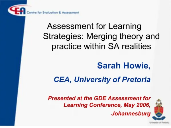 Assessment for Learning Strategies: Merging theory and practice within SA realities