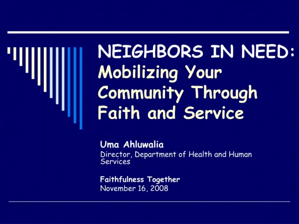 NEIGHBORS IN NEED: Mobilizing Your Community Through Faith and Service