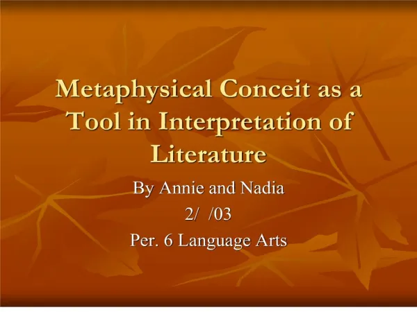 Metaphysical Conceit as a Tool in Interpretation of Literature