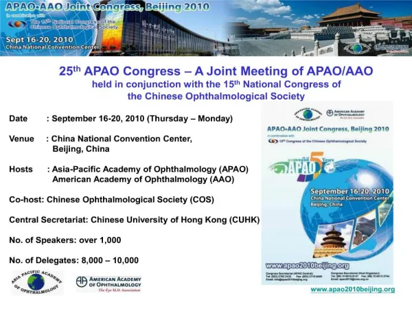 25th APAO Congress A Joint Meeting of APAO