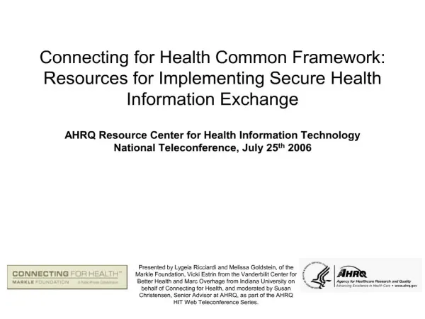 Connecting for Health Common Framework: Resources for ...