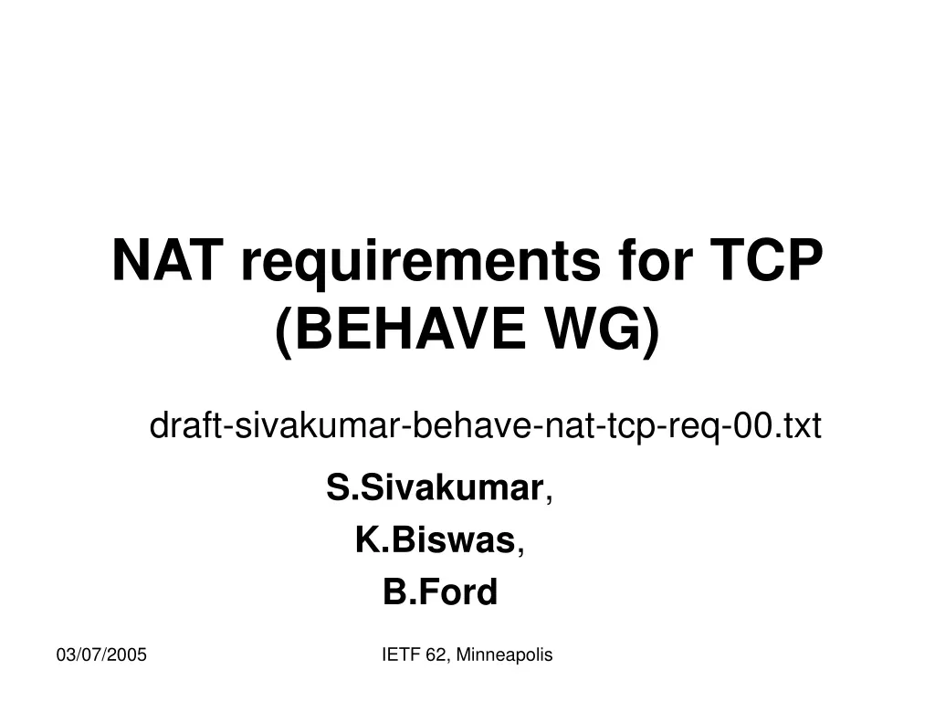 nat requirements for tcp behave wg
