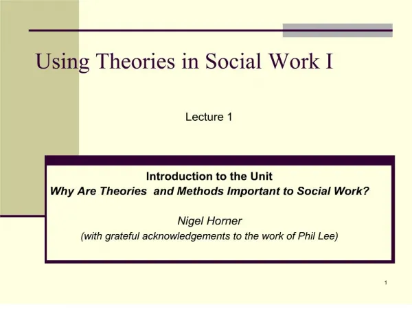 Social Theories for Social Work 1