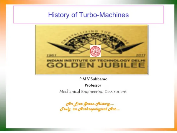 History of Turbo-Machines