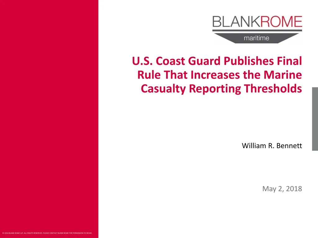 u s coast guard publishes final rule that increases the marine casualty reporting thresholds