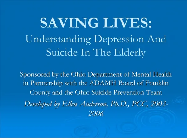 SAVING LIVES: Understanding Depression And Suicide In The Elderly