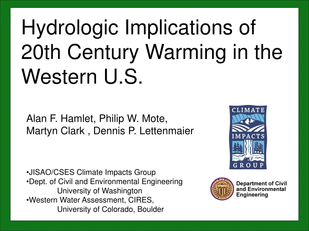 hydrologic implications of 20th century warming