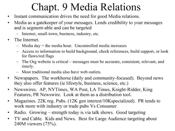 Chapt. 9 Media Relations