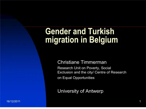 Gender and Turkish migration in Belgium