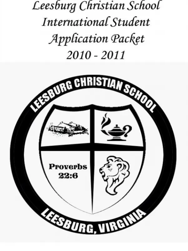 Leesburg Christian School International Student Application Packet 2010 - 2011