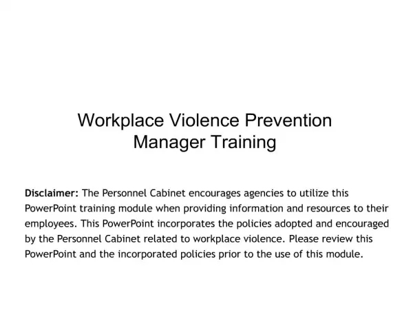 Workplace Violence Prevention Manager Training