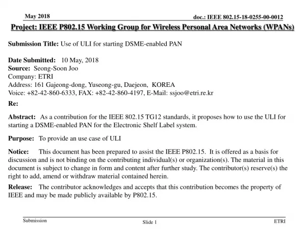 Project: IEEE P802.15 Working Group for Wireless Personal Area Networks (WPANs)