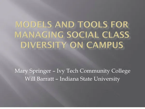 Models and tools for managing social class diversity on campus