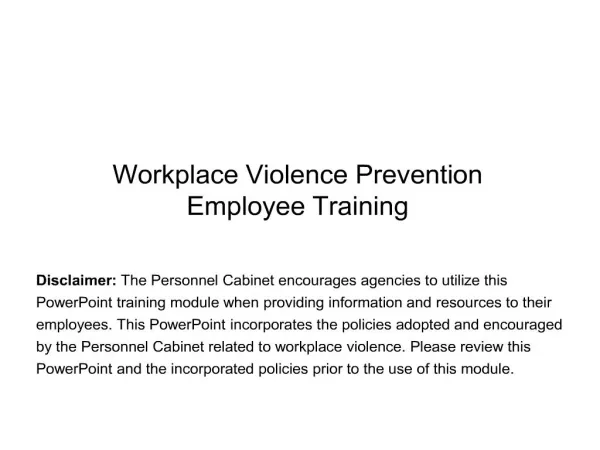 Workplace Violence Prevention Employee Training