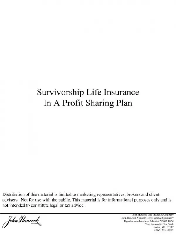 Survivorship Life Insurance In A Profit Sharing Plan