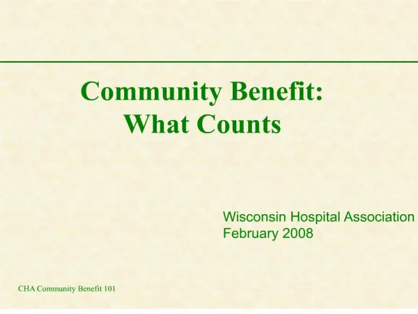 Community Benefit: What Counts