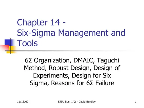Chapter 14 - Six-Sigma Management and Tools