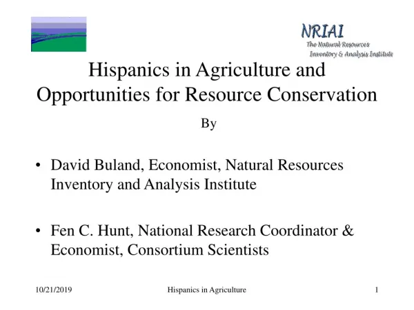 Hispanics in Agriculture and Opportunities for Resource Conservation