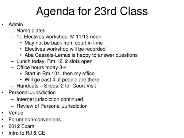 Agenda for 23rd Class