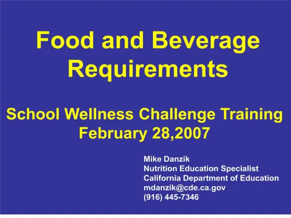 Food and Beverage Requirements