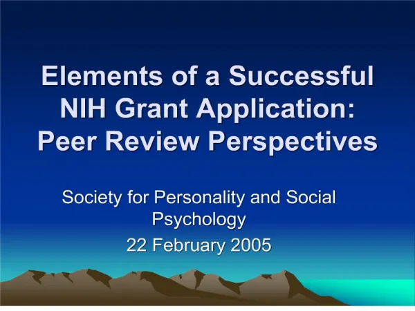 Elements of a Successful NIH Grant Application: Peer Review ...