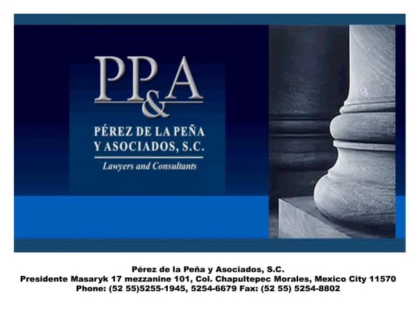 P rez de la Pe a y Asociados, S.C. Presidente Masaryk 17 mezzanine 101, Col. Chapultepec Morales, Mexico City 11570 Pho