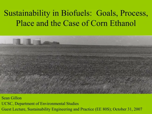 Sustainability in Biofuels: Goals, Process, Place and the Case of Corn Ethanol