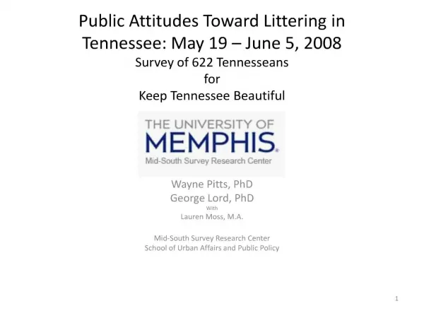 Public Attitudes Toward Littering in Tennessee: May 19 June 5, 2008 Survey of 622 Tennesseans for Keep Tennessee Be