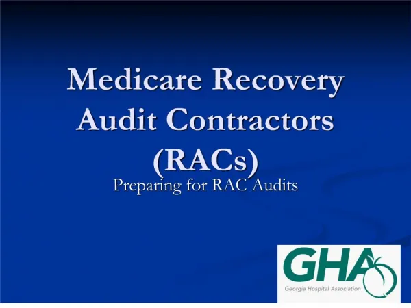 Medicare Recovery Audit Contractors RACs